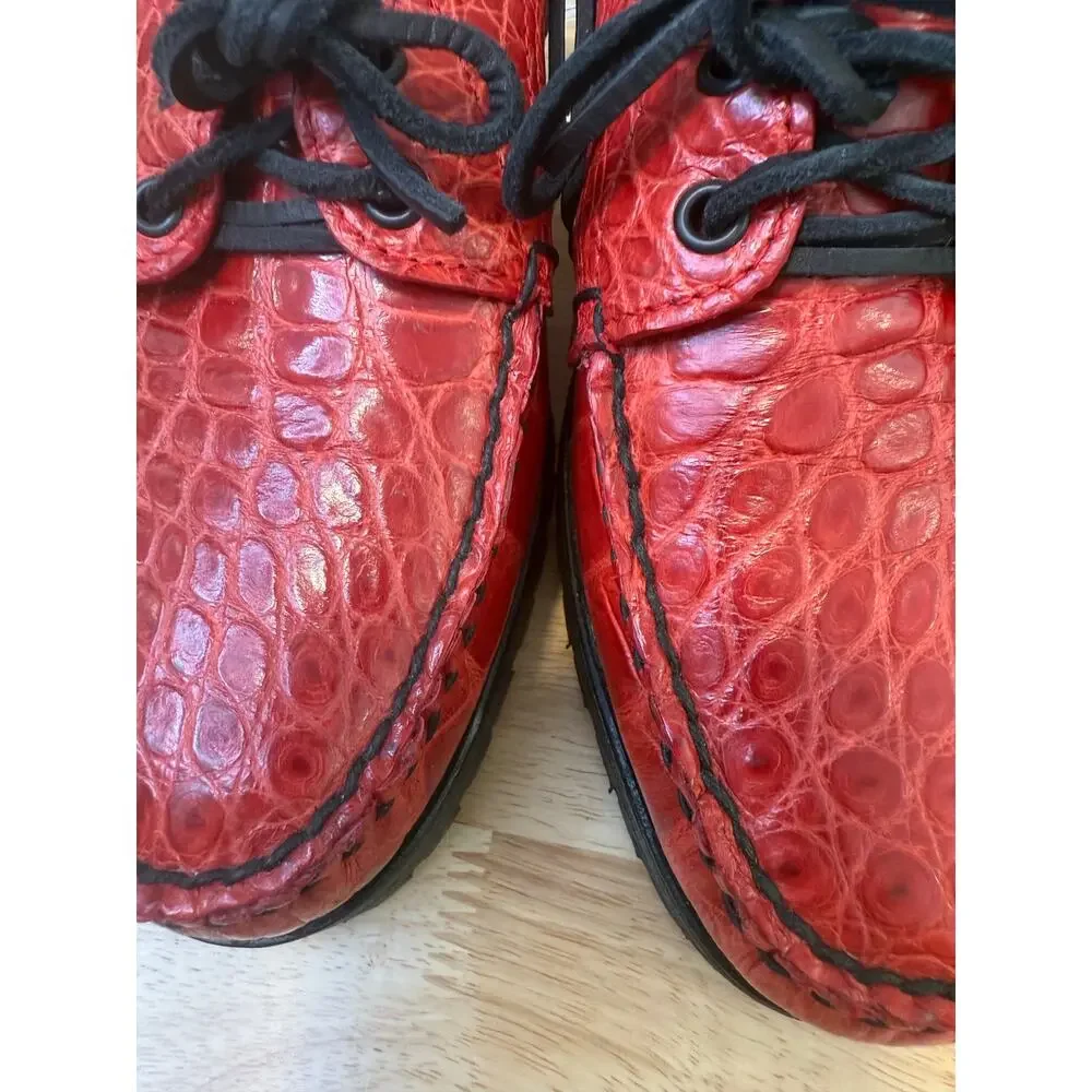 NEW Rancourt & Co. Red Leather American Alligator Boat Shoes Maine USA 8.5D JL